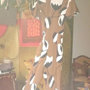 Vintage Eva Franco Brown and White Leaf Print Jumpsuit